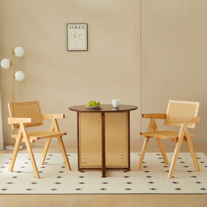 2 dining chairs, natural color, rubber wood rattan weaving technology, armrest solid wood dining chair, living room chair, simple and natural - DTYStore