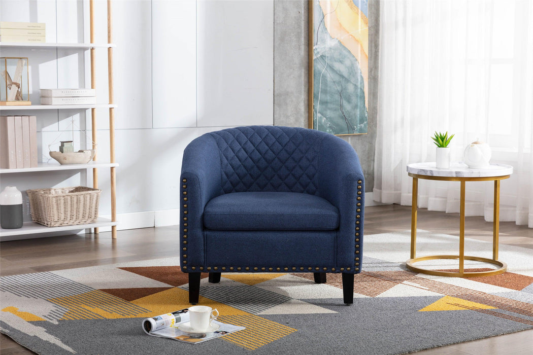 COOLMORE Barrel Chairs with Soft Padded Armrest, Club Chairs with nailheads and solid wood legs for Living Room Bedroom Waiting Room (Navy linen)