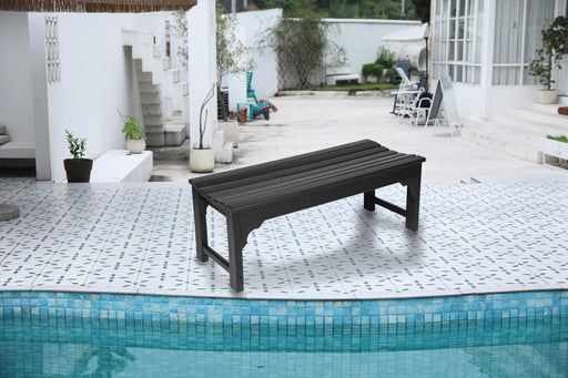 Backless HDPE Adirondack Bench with Wood Texture, Poly Lumber Seat for Patio, Backyard, Balcony, All Weather Resistant with UV Protection, Black - DTYStore