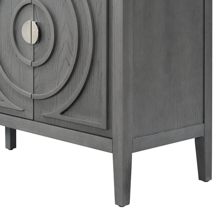 Retro Sideboard Door with Circular Groove Design and Round Metal Door Handle for Entrance, Dining Room, Living Room - DTYStore