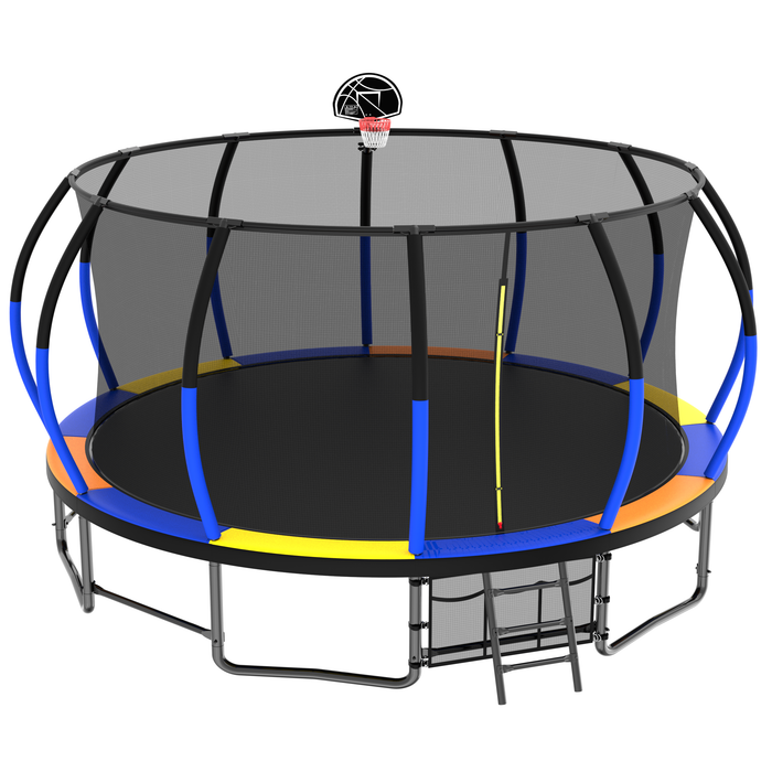 16FT Trampoline with EnclosureRecreational Trampolines with Ladder and AntiRust Coating, ASTM Approval Outdoor Trampoline for Kids - DTYStore