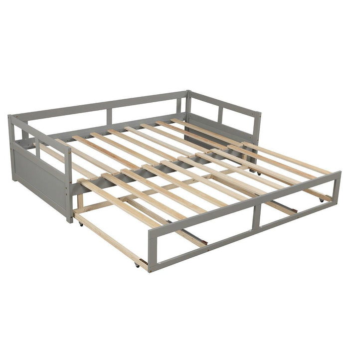 Wooden Daybed with Trundle Bed and Two Storage Drawers , Extendable Bed Daybed,Sofa Bed for Bedroom Living Room, Gray - DTYStore