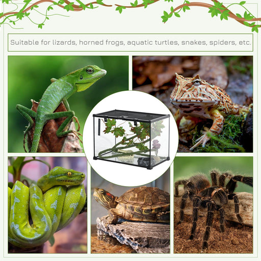 14 Gallon Reptile Glass Terrarium Tank with Decor Kit, Breeding Box Full View with Visually Appealing Sliding Screen Top for Lizards, Frogs, Snakes, Spiders, 20" x 12" x 14", Black - DTYStore