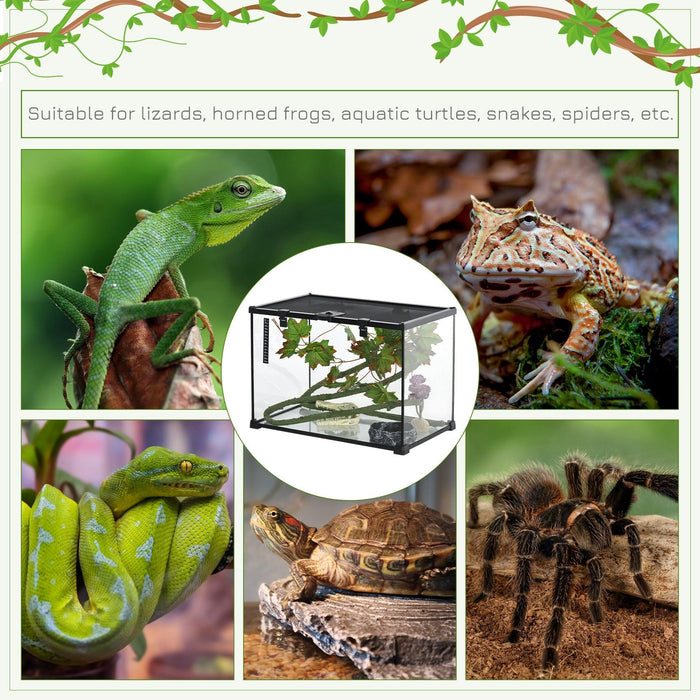 14 Gallon Reptile Glass Terrarium Tank with Decor Kit, Breeding Box Full View with Visually Appealing Sliding Screen Top for Lizards, Frogs, Snakes, Spiders, 20" x 12" x 14", Black - DTYStore