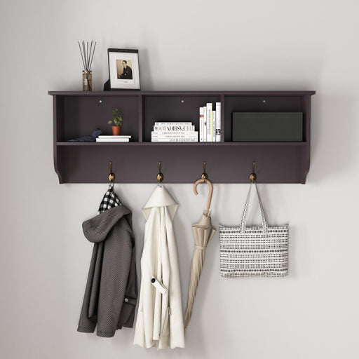 Espresso Entryway Wall Mounted Coat Rack with 4 Dual Hooks Living Room Wooden Storage Shelf - DTYStore