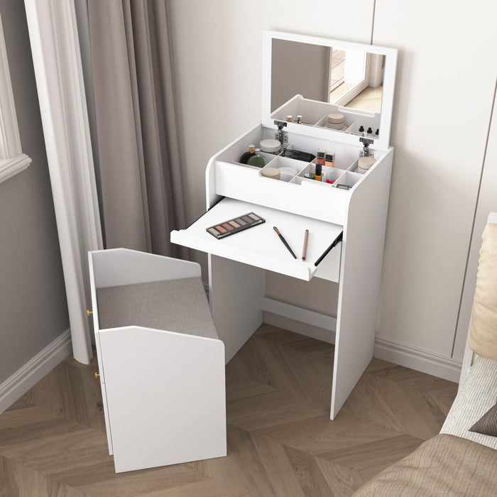 Small Vanity Desk with Mirror - White Makeup Vanitys Set Make up Table with Chair, Drawers, Mini Space Saving Cute Dressing Table for Girls Bedroom Living room