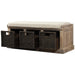 Rustic Storage Bench with 3 Removable Classic Rattan Baskets and Cushion