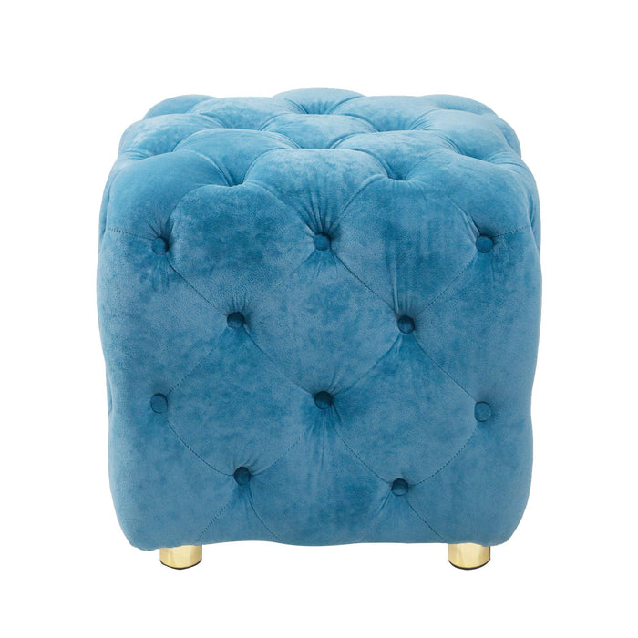 Blue Modern Velvet Upholstered Ottoman, Exquisite Small End Table, Soft Foot Stool,Dressing Makeup Chair, Comfortable Seat for Living Room, Bedroom, Entrance