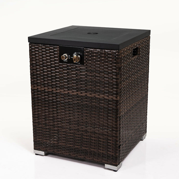 Wicker Fire Pit Column with Glass Wind Guard - DTYStore