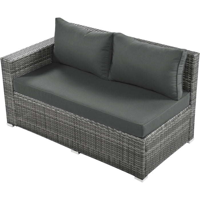 Outdoor 6-Piece All Weather PE Rattan Sofa Set, Garden Patio Wicker Sectional Furniture Set with Adjustable Seat, Storage Box, Removable Covers and Tempered Glass Top Table,Grey - DTYStore