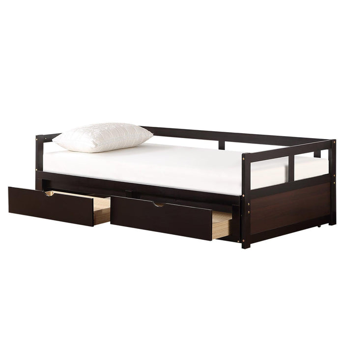 Wooden Daybed with Trundle Bed and Two Storage Drawers , Extendable Bed Daybed,Sofa Bed for Bedroom Living Room,Espresso - DTYStore