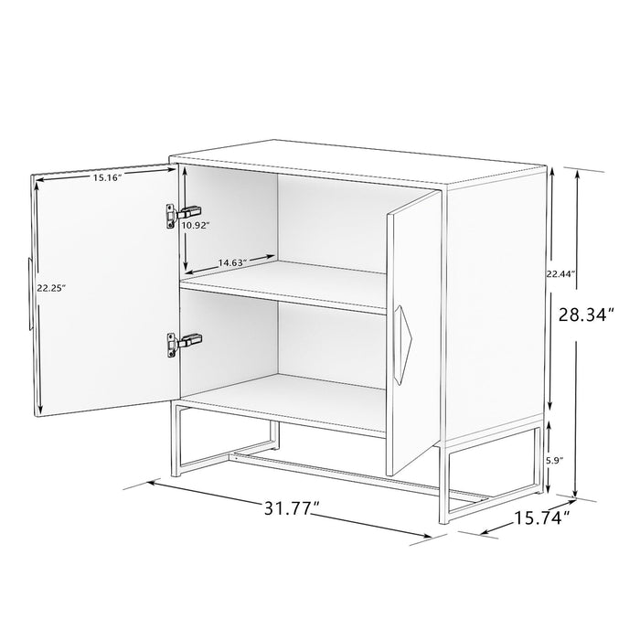 Solid Wood Square Shape Handle 2 Doors Sideboard