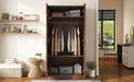 2-Door Wooden Wardrobe Armoire with 3 Storage Shelves, Brown