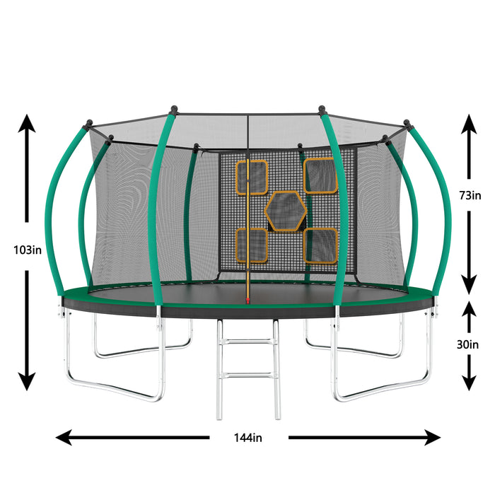 12FT Trampoline, Outdoor Trampolines for Kids and Adults, Recreational Trampoline with Enclosure Net & Ladder, Round Trampoline ASTM Approved - DTYStore