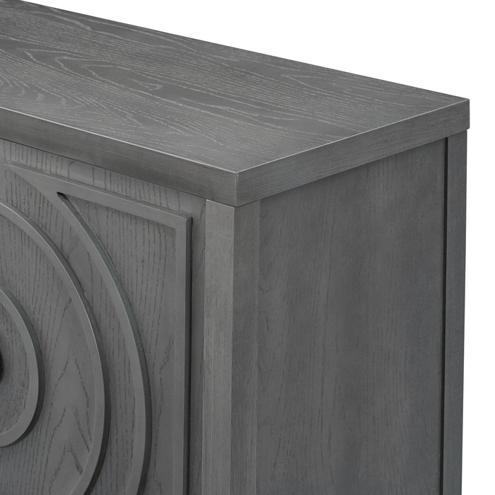 Retro Sideboard Door with Circular Groove Design and Round Metal Door Handle for Entrance, Dining Room, Living Room - DTYStore