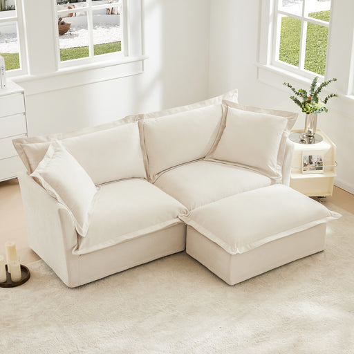 Slipcovered Sectional 2 Seater Sofa Couch with Convertible Ottoman, Wide and Deep Seat L Shaped Sofa with Detachable Cover and Soft Multiple Big Pillows, Chenille Fabric, Cream - DTYStore