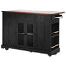 53'' Farmhouse Kitchen Island with Two Tempered Glass Cabinet Doors, Power Outlet, Rolling Kitchen Cart on Wheels with Drop Leaf, 5 Open Side Racks, 3 Drawers, for Kitchen, Dining Room, Black - DTYStore