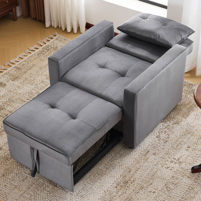 Convertible Sleeper Sofa Chair Bed with Pillow & Pocket, 3-in-1 Sofa Bed Sleeper Chair in Modern Velvet Fabric for Living Room, Bedroom, Study, Apartment, Gray - DTYStore