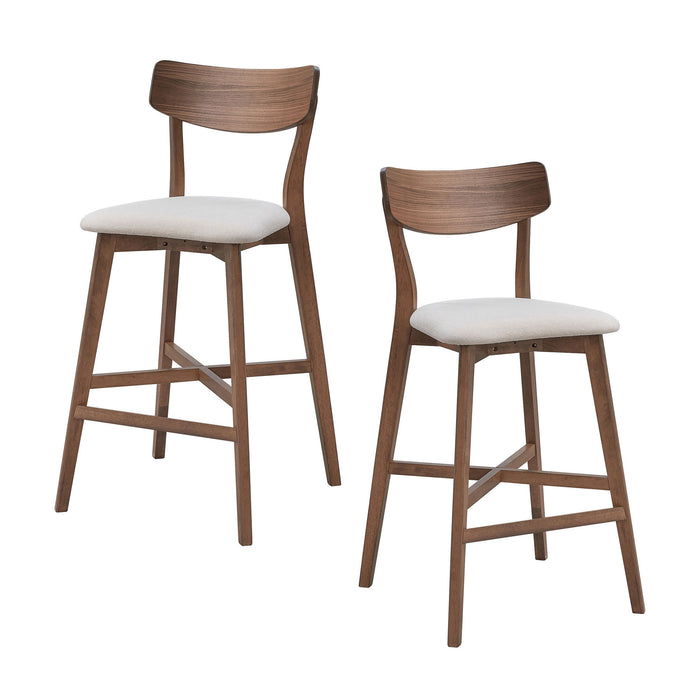 Wooden Bar Chairs Set of 2, Modern Soft Upholstered Kitchen Island Chairs, Counter Height Stool with Backrest,Wooden Frame Chairs with Footrest for Pub,Living Room,Restaurant,Walnut - DTYStore
