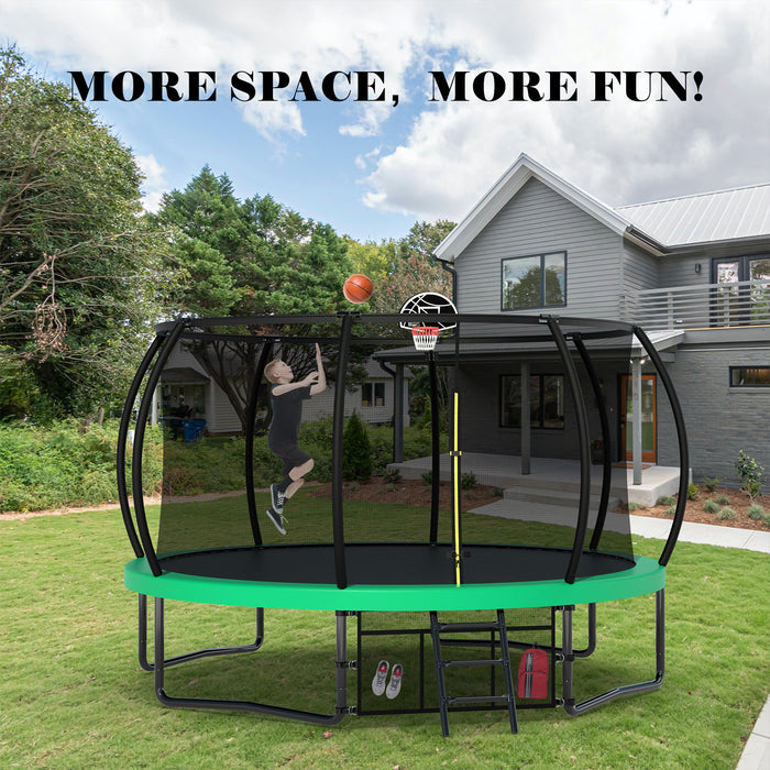 14FT Trampoline with Enclosure - Recreational Trampolines with Ladder and AntiRust Coating, ASTM Approval Outdoor Trampoline for Kids - DTYStore