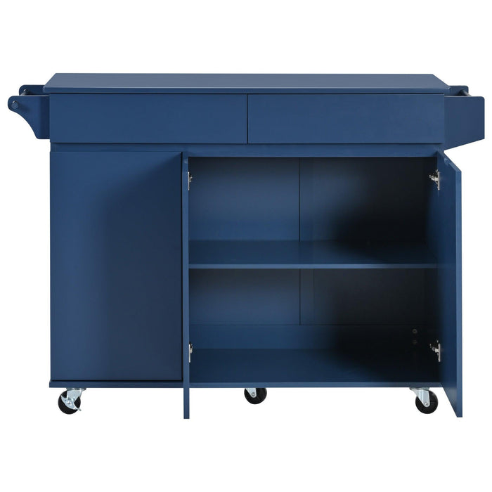 K&K 53.2'' Kitchen Island with Drop Leaf, Kitchen Storage Cart with Spice Rack, Towel Rack and 2 Drawers, Rolling Kitchen Island on Wheels with Adjustable Shelves for Kitchen, Dining Room, Navy Blue