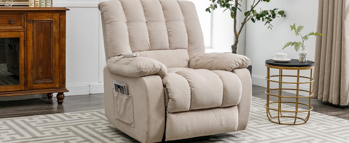 Massage Recliner Chair Electric Power Lift Recliner Chairs with Heat, Vibration, Side Pocket for Living Room Bedroom, Beige