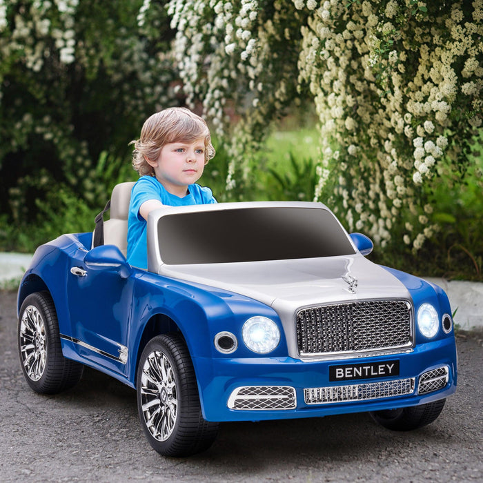 Bentley Mulsanne 12V Ride on Car, Battery Powered Car with Remote Control, Suspension, Startup Sound, LED Lights, MP3, Horn, Music, Forward and Backward, 2 Motors, Blue