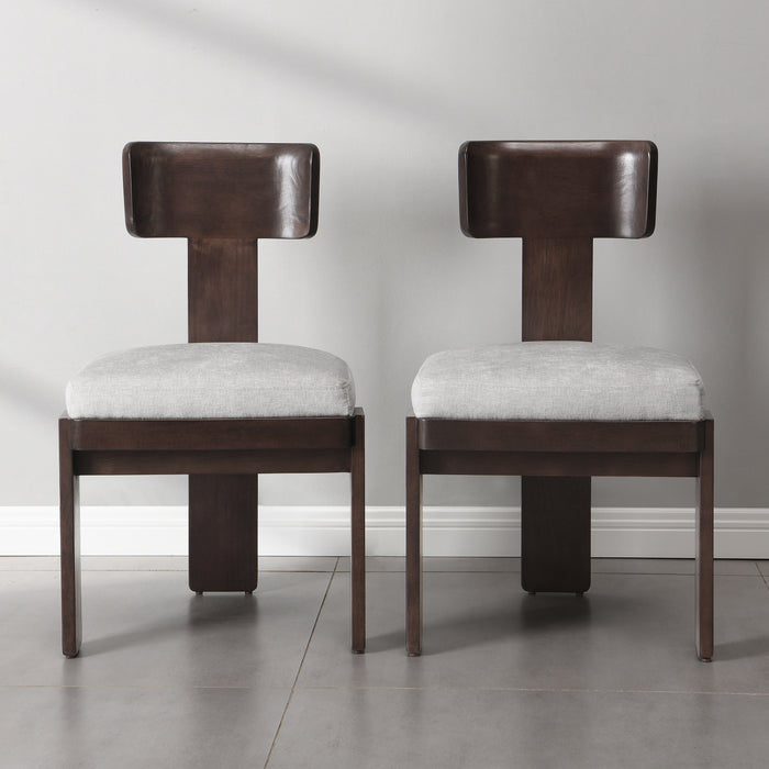 Upholstered Dining Chairs Set of 2, Fabric Side Chairs with Gray Seating Dark Brown Solid Rubber Wood Legs, 330 LBS Weight Capacity - DTYStore