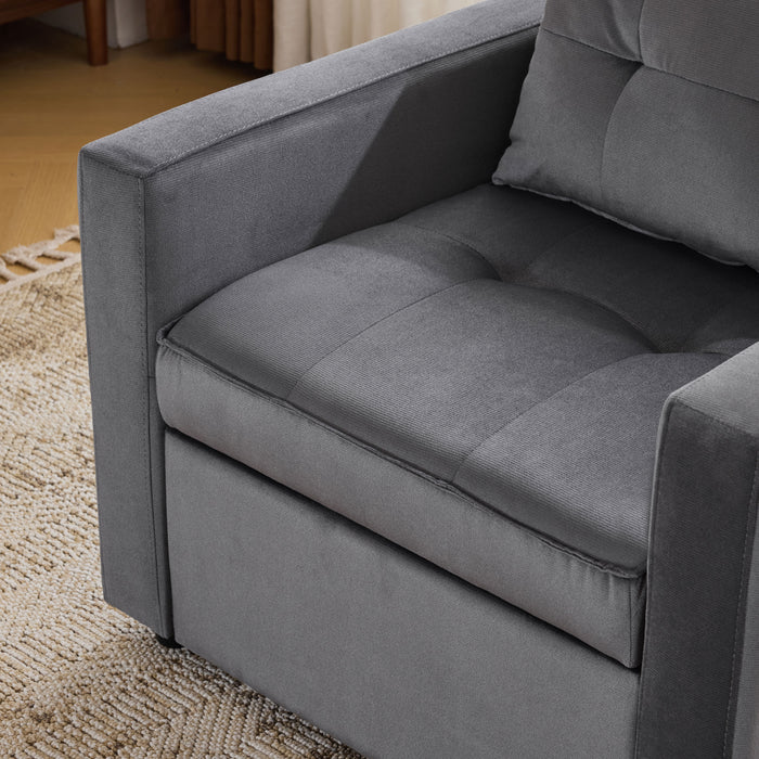 Convertible Sleeper Sofa Chair Bed with Pillow & Pocket, 3-in-1 Sofa Bed Sleeper Chair in Modern Velvet Fabric for Living Room, Bedroom, Study, Apartment, Gray - DTYStore
