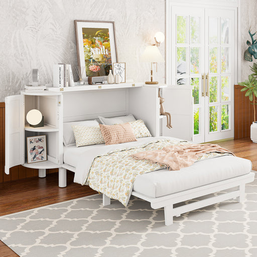 Full Murphy Bed with Hidden Storage & Modern Woven Design,White - DTYStore