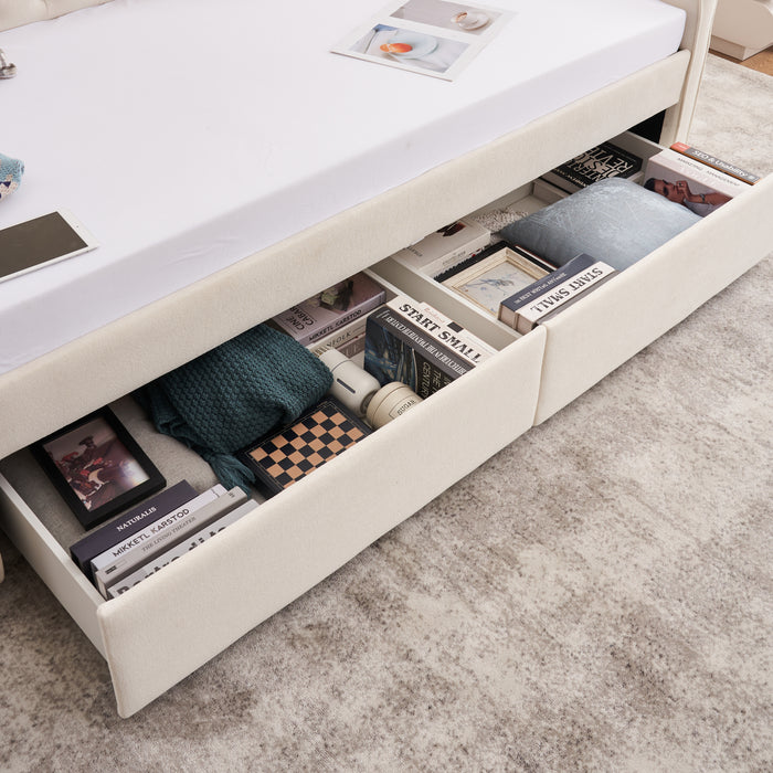 Twin Size Upholstered Daybed with Storage Drawers, Solid Wood Sofábed Bed Frame with Velvet Fabric & Wood Slat Support for Bedroom, Living Room, Office,Beige - DTYStore