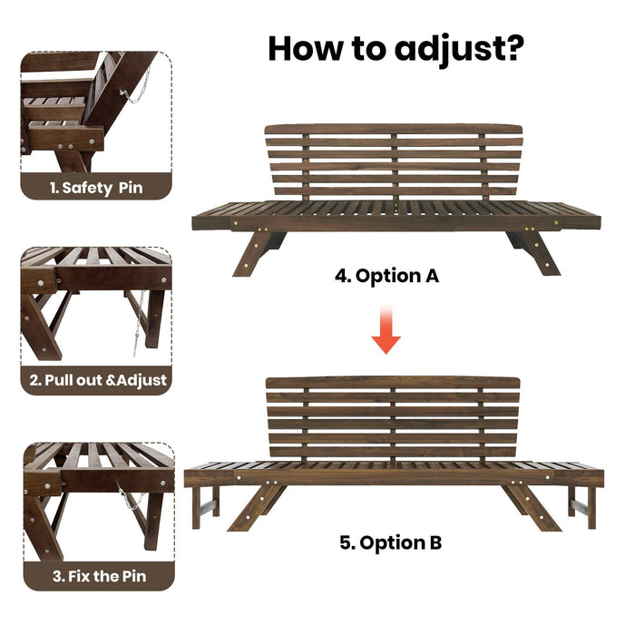 Outdoor Adjustable Patio Wooden Daybed Sofa Chaise Lounge with Cushions for Small Places