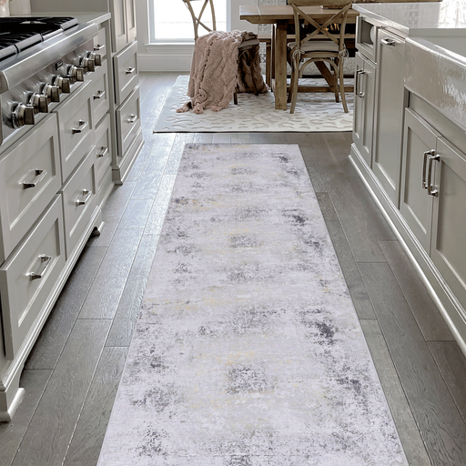 DTY Signature 2'6''x10' Runner, Washable Rug, Low-Pile, Non-Slip, Non-Shedding, Foldable, Kid & Pet Friendly - Area Rugs for living room, bedroom, kitchen, dining room rug (Gray/Gold, 2'6''x10') - DTYStore