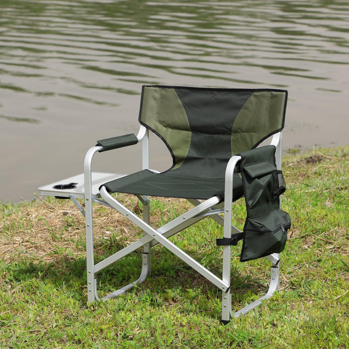 1-piece Padded Folding Outdoor Chair with Side Table and Storage Pockets, Lightweight Oversized Directors Chair for Indoor and Outdoor Activities Green