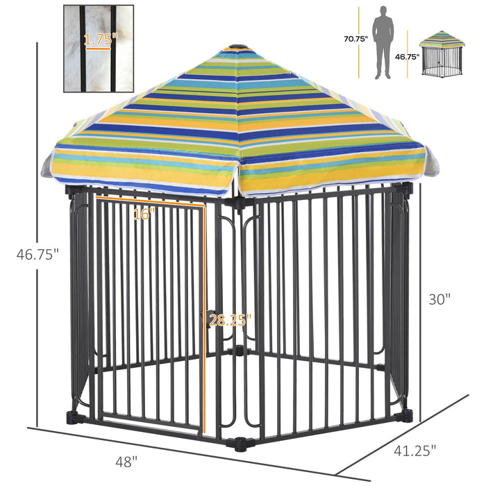 48" x 41" Heavy-Duty Metal Dog Playpen, Outdoor Pet Cage Kennel, Puppy Exercise Fence Barrier with Weather-Resistant Polyester Roof, Locking Door, & Metal Frame - DTYStore