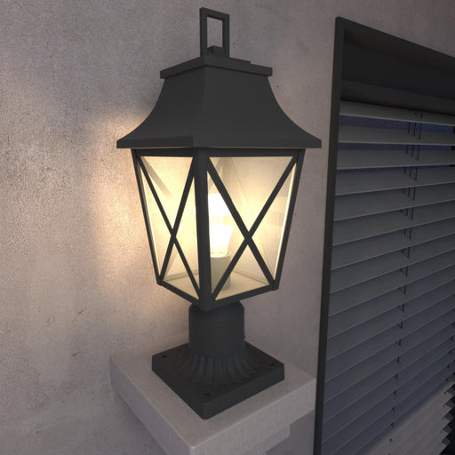 Outdoor Post Light, Black Pole Lantern Lighting Fixture with Pier Mount Base Hard Wired, Outdoor Column Lights Exterior Lamp Post Lantern with Glass for Garden Yard Patio Path (1 pack) - DTYStore