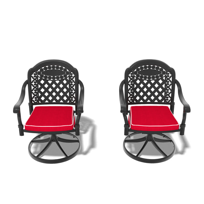 Cast Aluminum Patio Swivel Chair 2PCS With Black Frame and Cushions In Random Colors - DTYStore