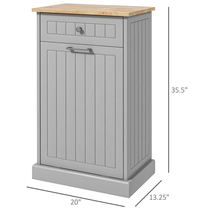 Kitchen Tilt Out Trash Bin Cabinet Free Standing Recycling Cabinet Trash Can Holder With Drawer, Gray