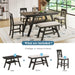 6-Piece Wood Counter Height Dining Table Set with Storage Shelf, Rustic Style, Kitchen Table Set with Bench and 4 Chairs