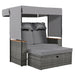 2-Piece Outdoor Rattan Daybed, Outdoor Bed with 5 Positions, Outdoor Loveseat Patio Sofa with Bench Lounge Roof Set and Cushions for Poolside, Backyard and Garden (Grey Wicker + Grey Fabric) - DTYStore