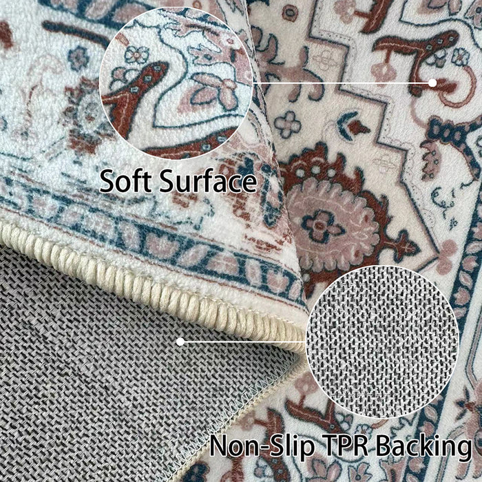 Area Rug 5x7 Vintage Bohemia Large Persian Non-slip Washable Rug For Living Room Kitchen Bedroom Living Room Flower Design Blue/Yellow - DTYStore