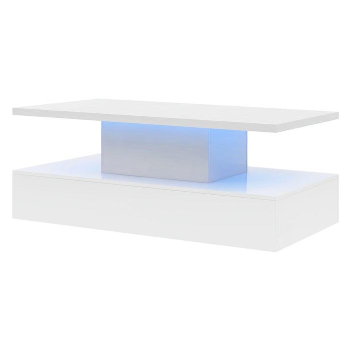 ON-TREND Coffee Table Cocktail Table Modern Industrial Design with LED lighting, 16 colors with a remote control, White