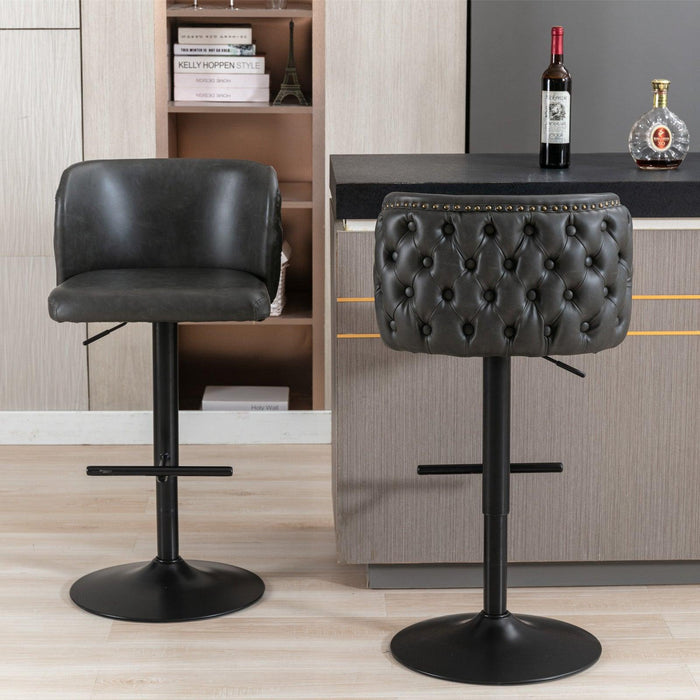 A&A Furniture,Swivel Barstools Adjusatble Seat Height, Modern PU Upholstered Bar Stools with the whole Back Tufted, for Home Pub and Kitchen Island（Dark Gray, Set of 2）