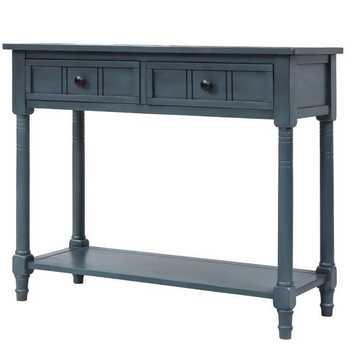 TREXM Daisy Series Console Table Traditional Design with Two Drawers and Bottom Shelf (Navy)