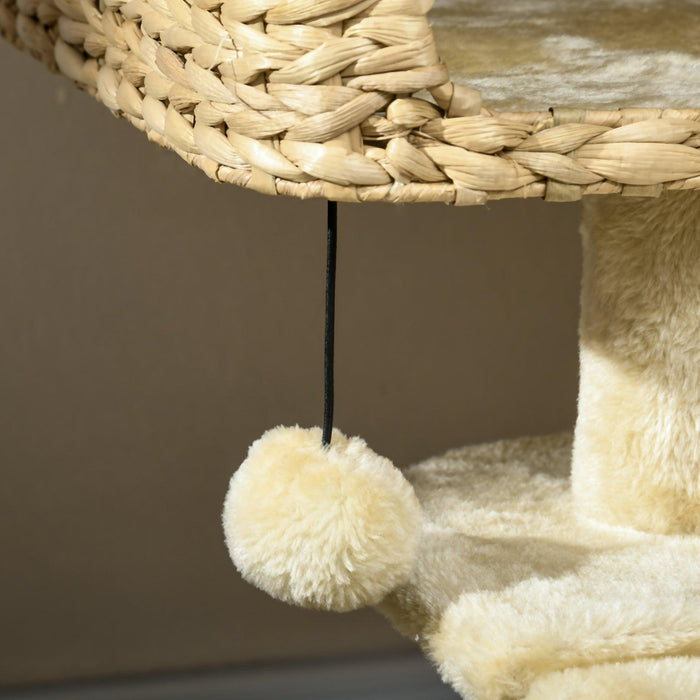 38" Cat Tree for Indoor Cats, Cat Tower with Scratching Posts, Ramp, Condo, Toy Balls, Platform, Bed, Ramp, Beige - DTYStore