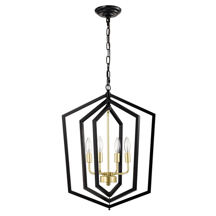 18.11" Matte Black + Gold Chandelier for Dining Room, 4-Light Kitchen Chandelier Light Fixture Modern Metal Industrial Chandeliers for Farmhouse Entryway Living Room (E12 Bulbs Not Included)