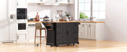 56 inch Kitchen Island with Rubber Wood Veneer Drop Leaf, Power Outlet, 4 Door Shelves, Embossed Vertical Stripe Rolling Kitchen Cart on 4 Wheels with 6 Deep Drawers for Kitchen, Dining Room,Black - DTYStore