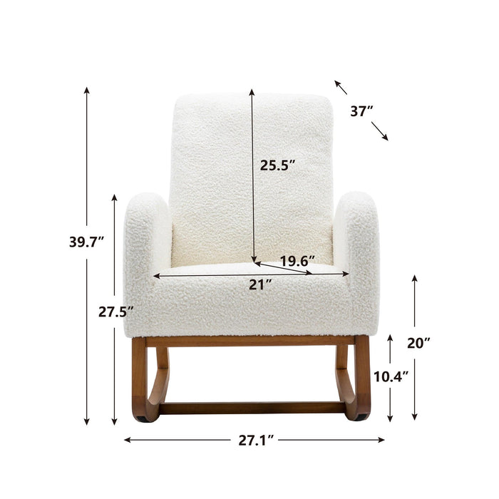 COOLMORE Rocking Chair, Modern Glider Chair, Recliner Armchair with Wood Legs and Side Pocket, Nursery Rocking Accent Chair with High Back for Living Room Bedroom (White Teddy)