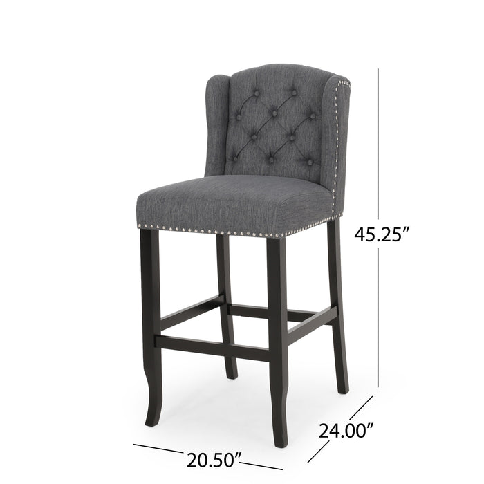 Vienna Contemporary Fabric Tufted Wingback 31 Inch Counter Stools, Set of 2, Charcoal and Dark Brown - DTYStore