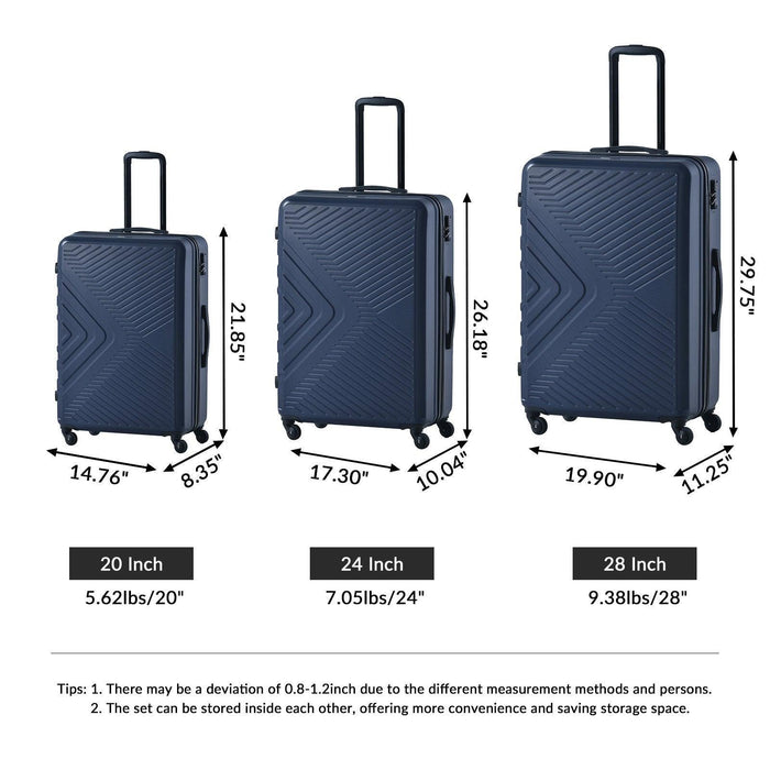 3 Piece Luggage Sets ABS Lightweight Suitcase with Two Hooks, Spinner Wheels, TSA Lock